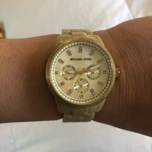 Gold and tan ceramic Michael Kors Watch